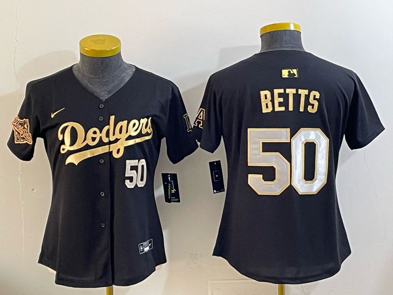 Youth Nike 2026 Los Angeles Dodgers #50 Betts Black Gold Game MLB Jersey 062